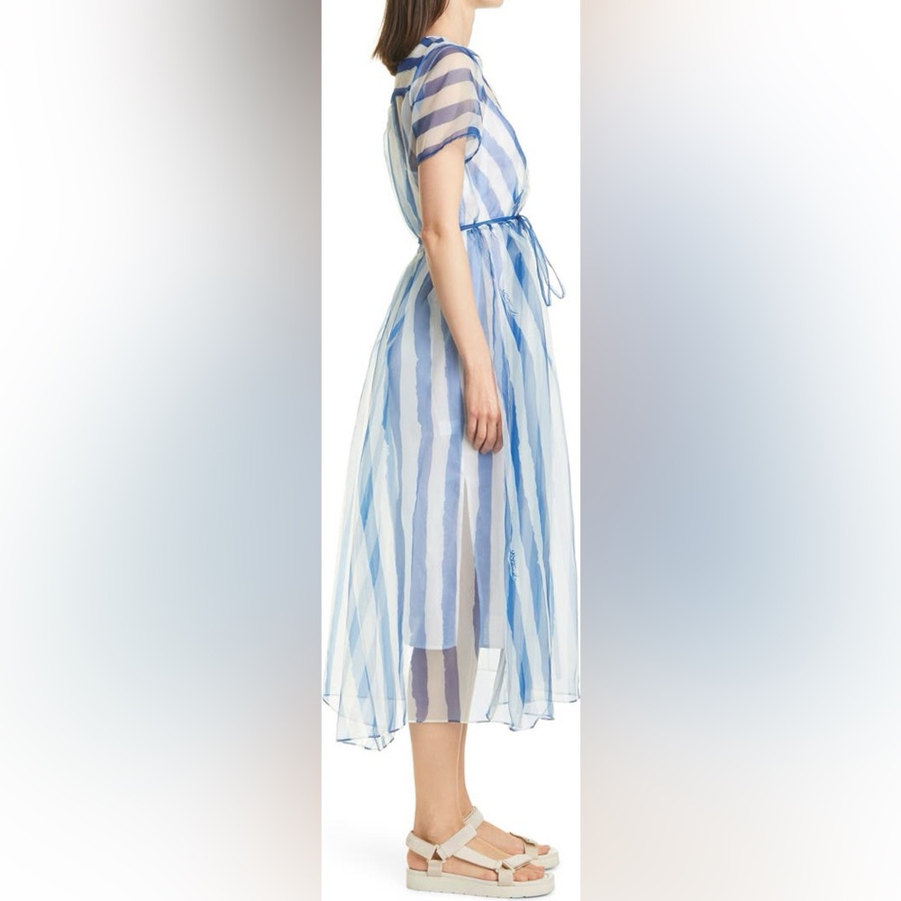 STAUD Blue and White Striped Sheer Midi Dress NWT - Picture 4 of 16
